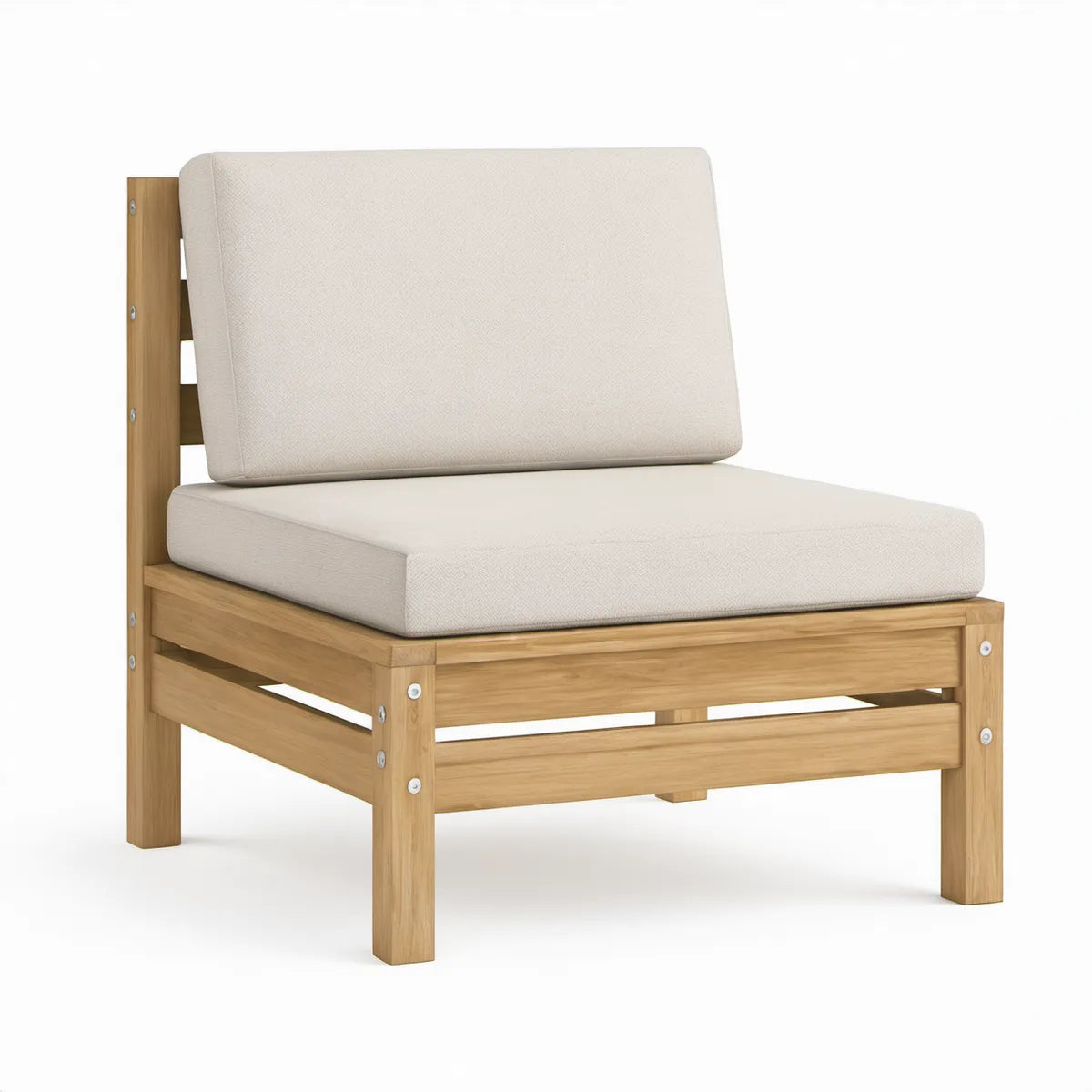 Loungestol i massiv akacie med beige hynder, 75 x 75 x 70 cm