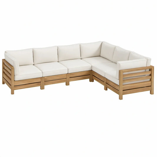 L-formet hjørnesofa til haven, 250 x 190 x 80 cm, akacietræ, brun og cremehvid